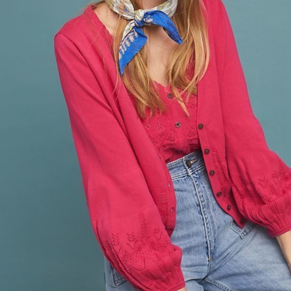 Anthropologie Dame Balloon Sleeve Cardigan S Feminine Minimalist